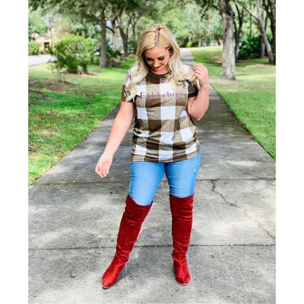 New Womens Lularoe Fall Fallelujah Plaid Liv Graphic Tee Shirt - Sz XXS